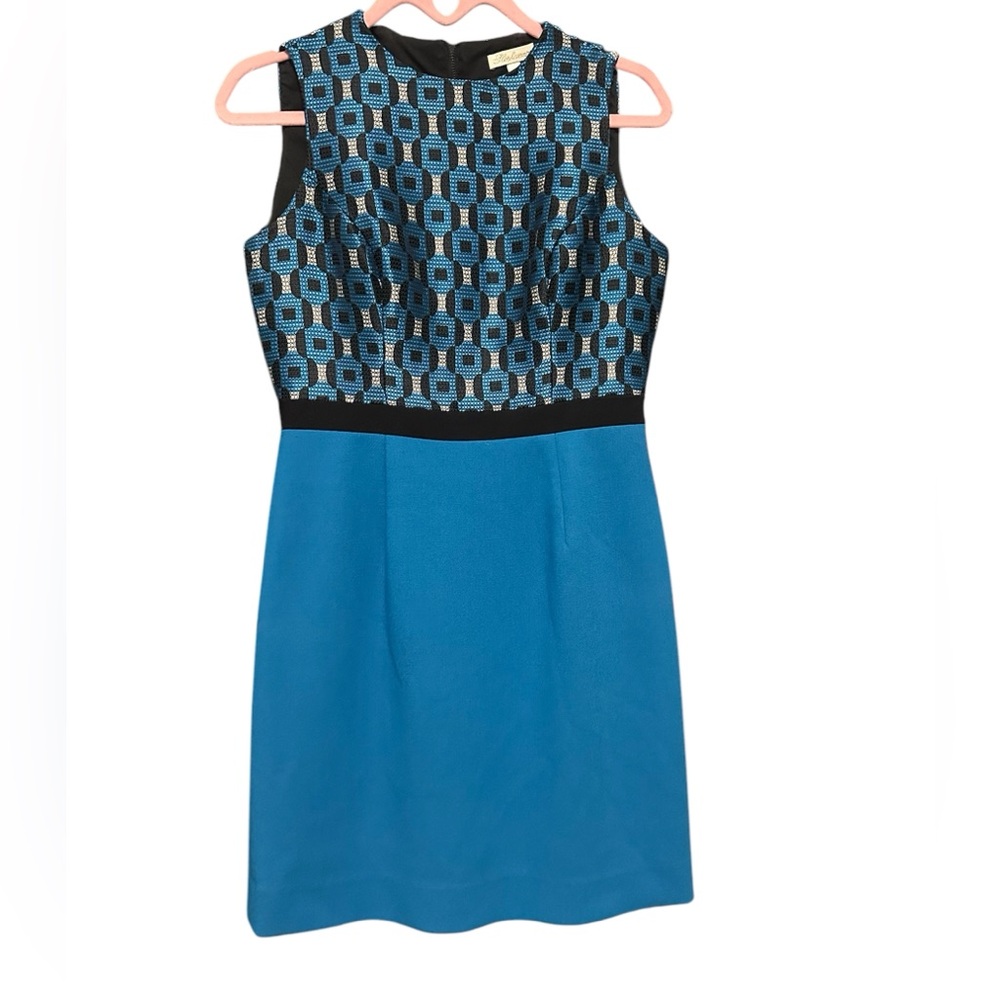 Shoshanna 
Elegant Blue Geometric Pattern Dress